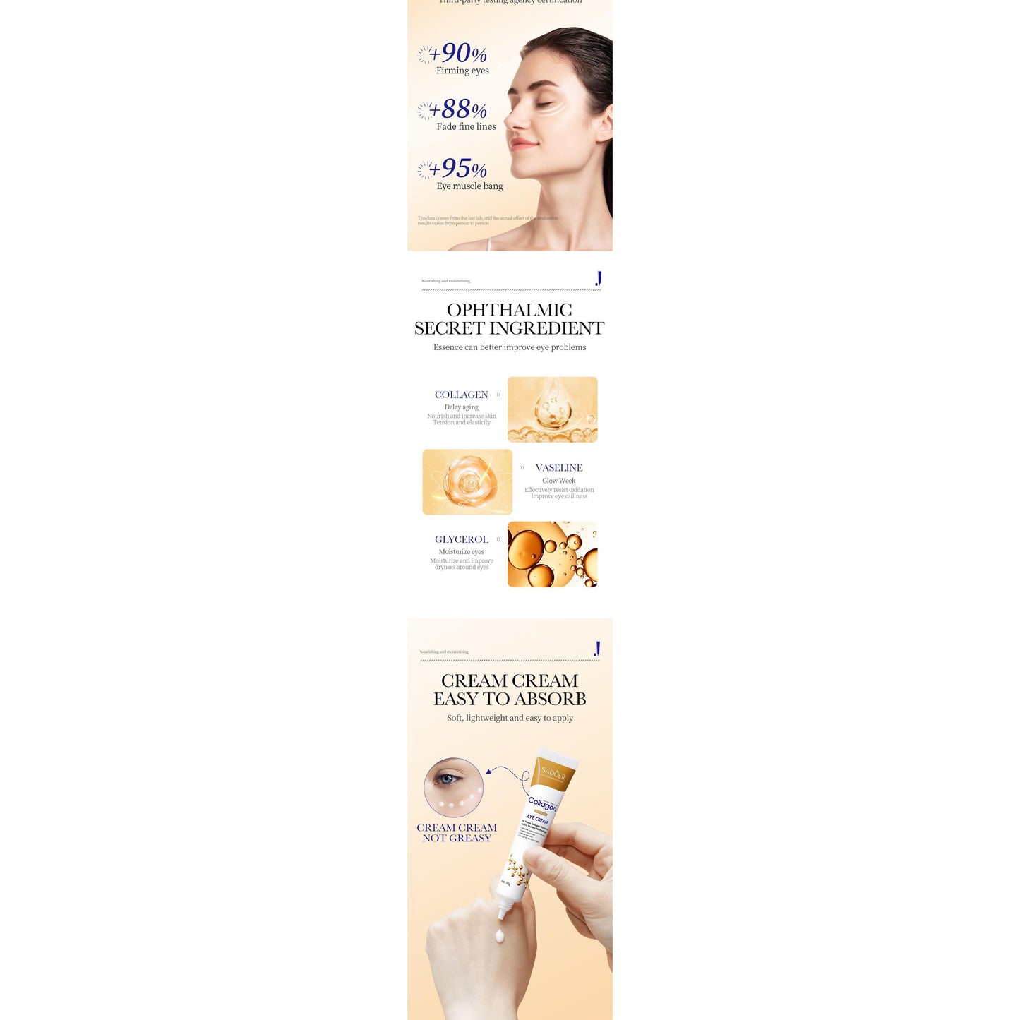 SADOER Collagen Eye Cream skincare Anti Dark Circles Eye Bags Firming Moisturizing skincare Eyes Cream Skin Care for Eyes