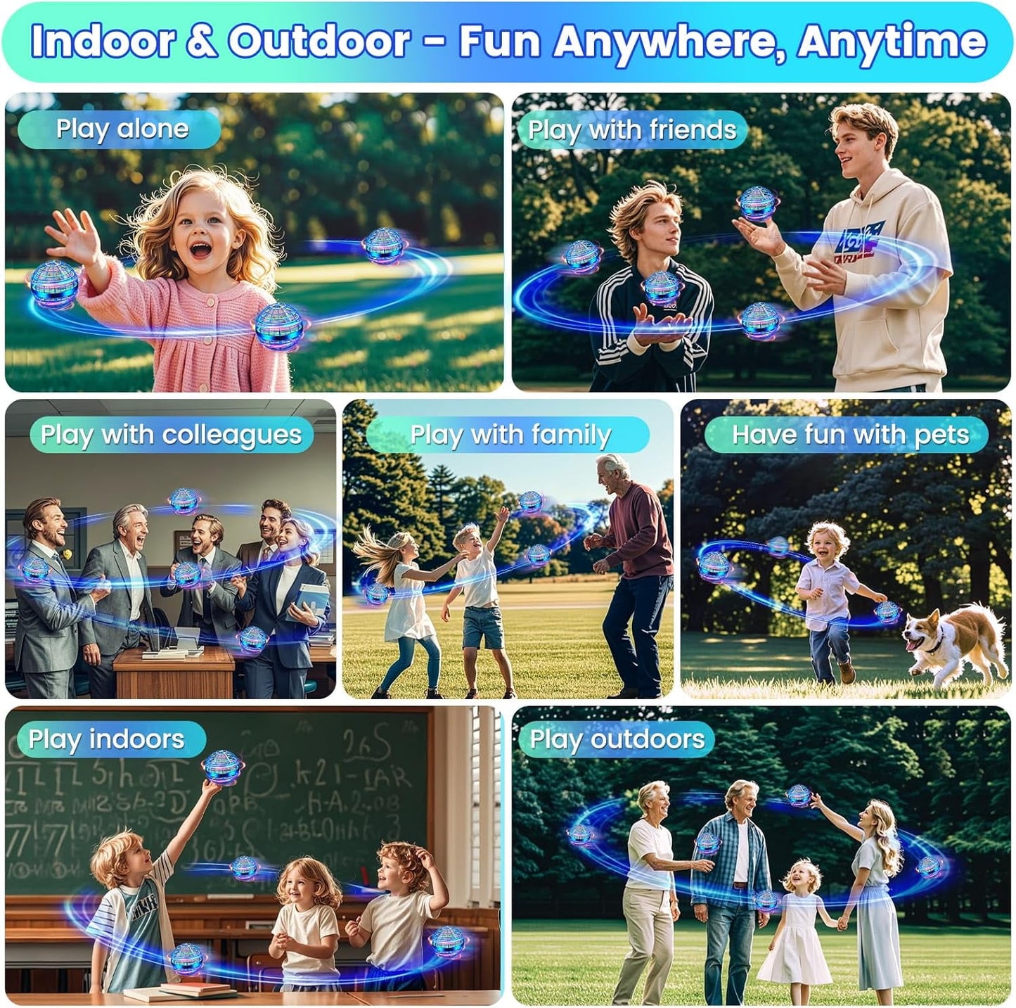 Flying Ball Toys Hover Orb, 2022 Upgraded Rechargeable Controller Mini Drone, 360Rotating Soaring Hand Operated Safe UFO Toys Cool Things with LED Lights for Kids Adults Outdoor Indoor(Blue)