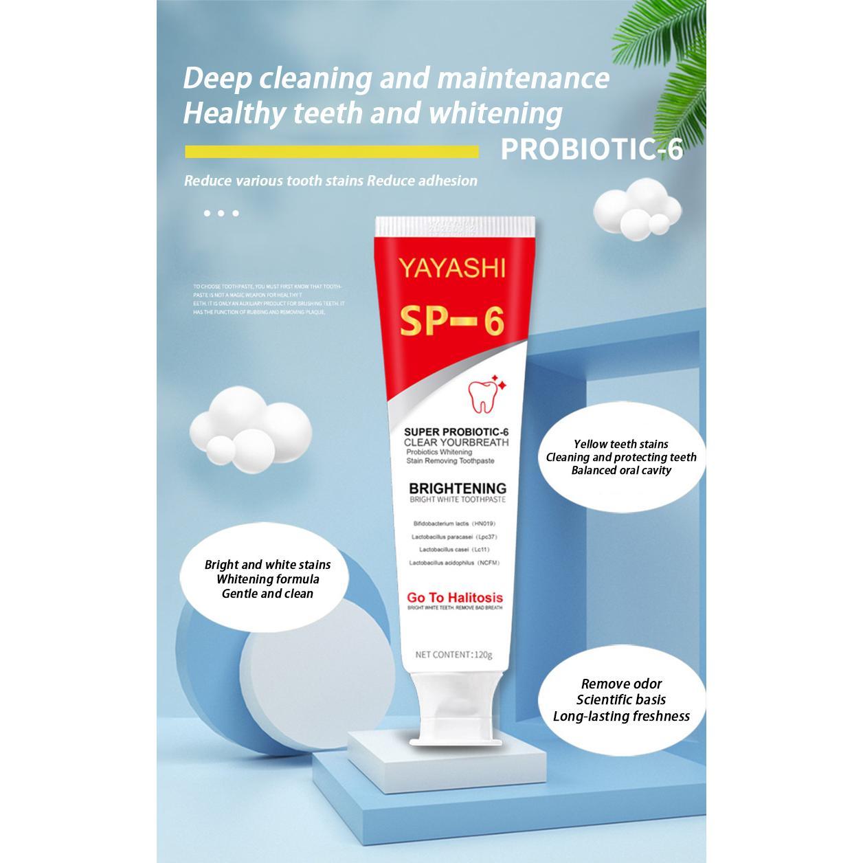 SP-6 Probiotic Toothpaste Whitening Tooth Remove Plaque Stains Teeth Whitener Oral Hygiene Clean Fresh Breath Denta 120g New
