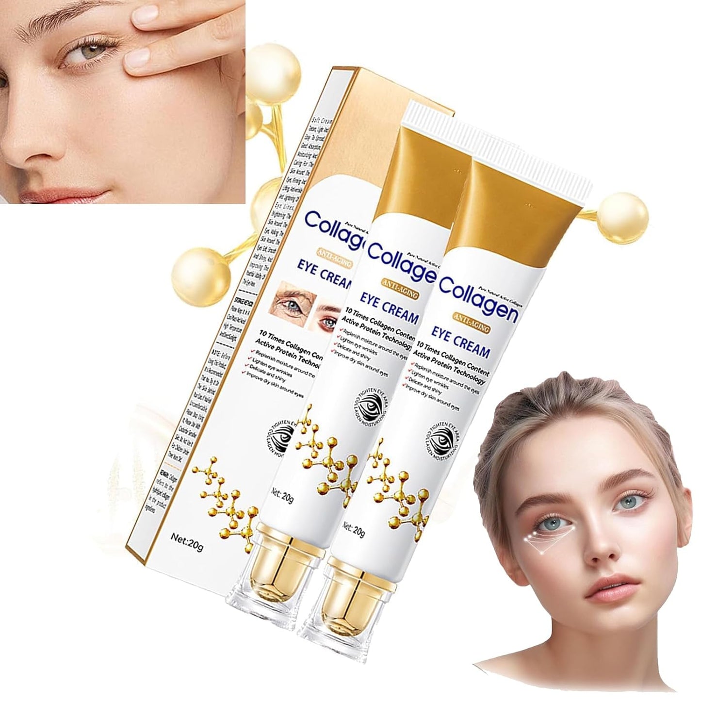 Sale!! Lumineyez Collagen Anti-Wrinkle Eye Cream, Lumineyez De-Puffiness Moisturizes Essence, Fine Lines Dark Circles Eye Cream Remover, Multi Correction Anti Aging Firming Eye Cream (3pcs)