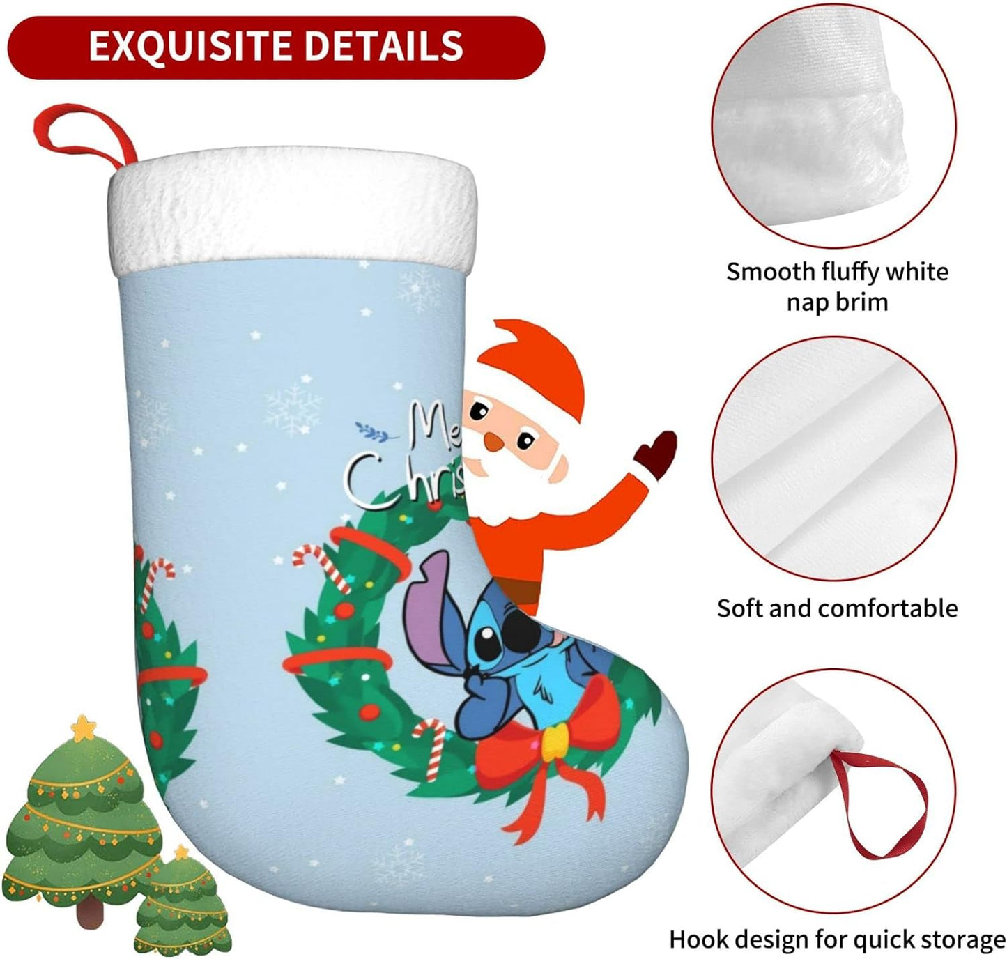 Cartoon Christmas Stockings X-Mas Hanging Socks for Family Holiday Christmas Decorations Season Party Decor 17.7 Inch
