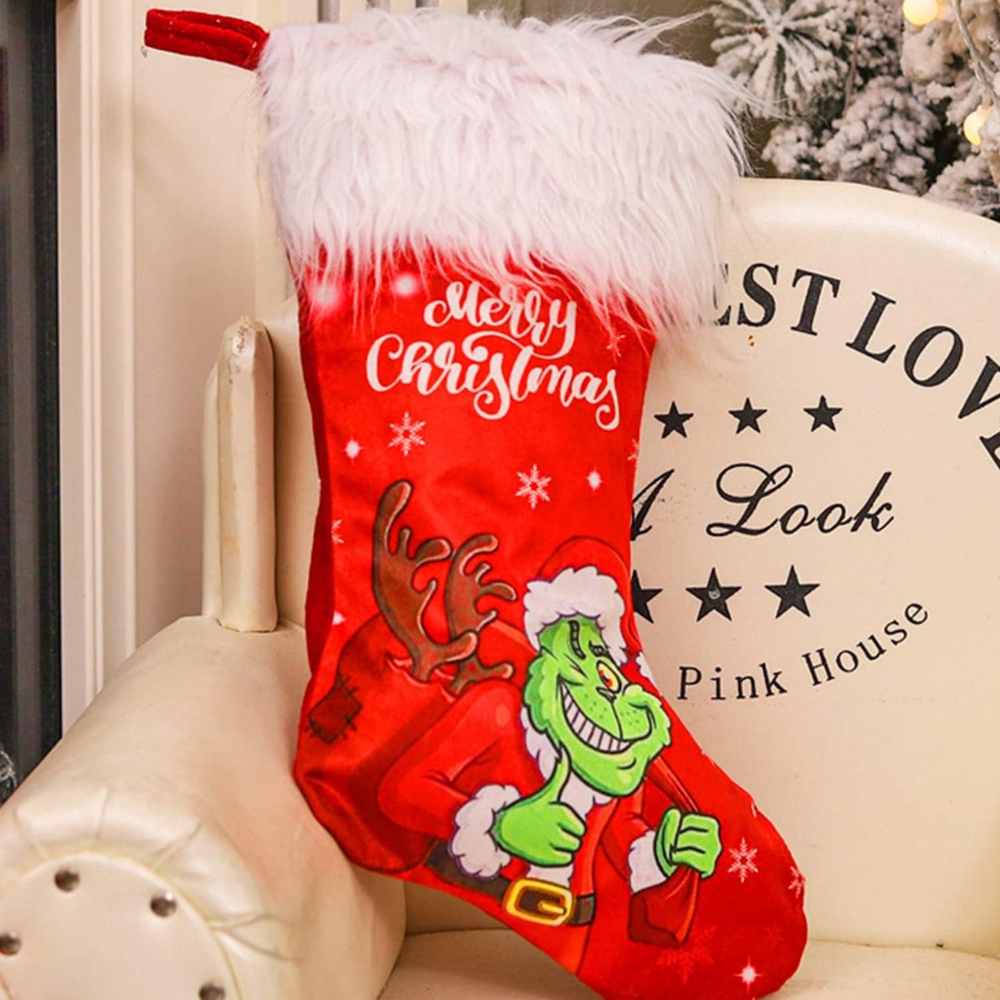 Adurself Christmas Stocking, 17.7 inches Large Stockings Candy Gift Socks Christmas Ornament Decorations for Family Holiday Xmas Party Decorations