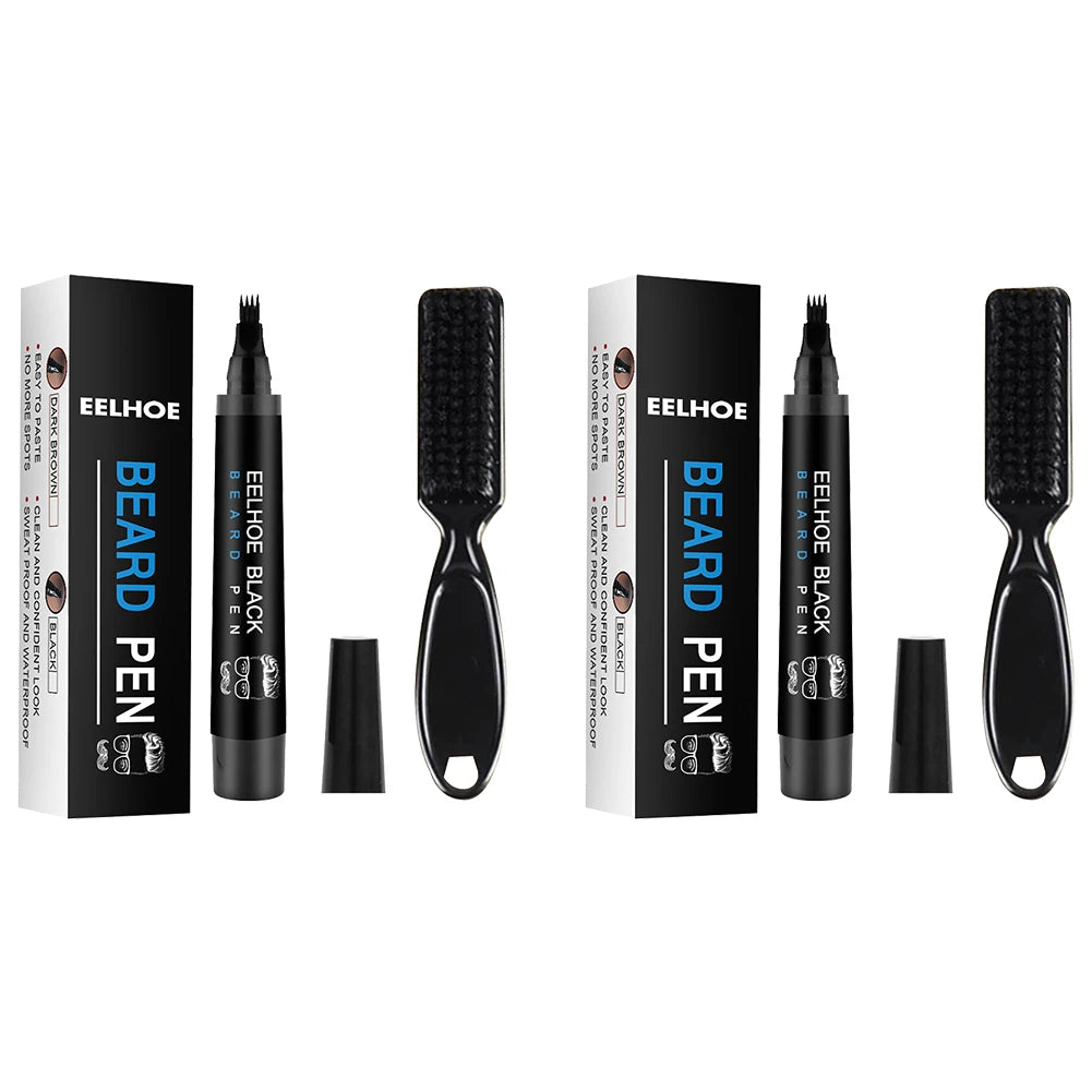 Pencil Filler For Men Black Brown 4-Tip Beard Pen Waterproof & Long Lasting Natural Makeup Detailing Filler Moustache & Eyebrows
