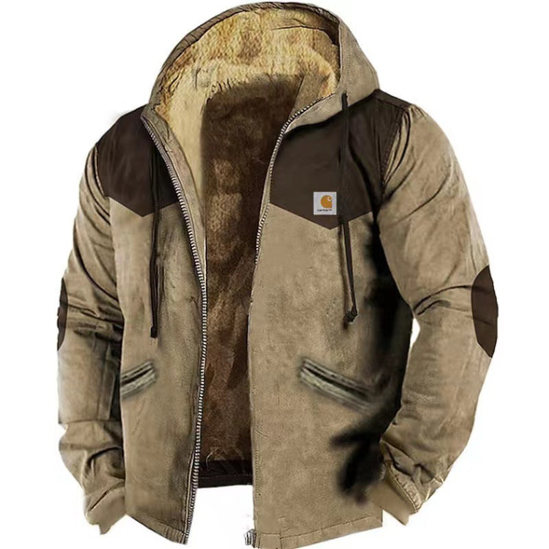 Carhartt 2024 autumn/winter new men's and women's tactical hoodies with printed hoodies, versatile for outdoor sports and fitness, loose plush thick zippered pocket jacket