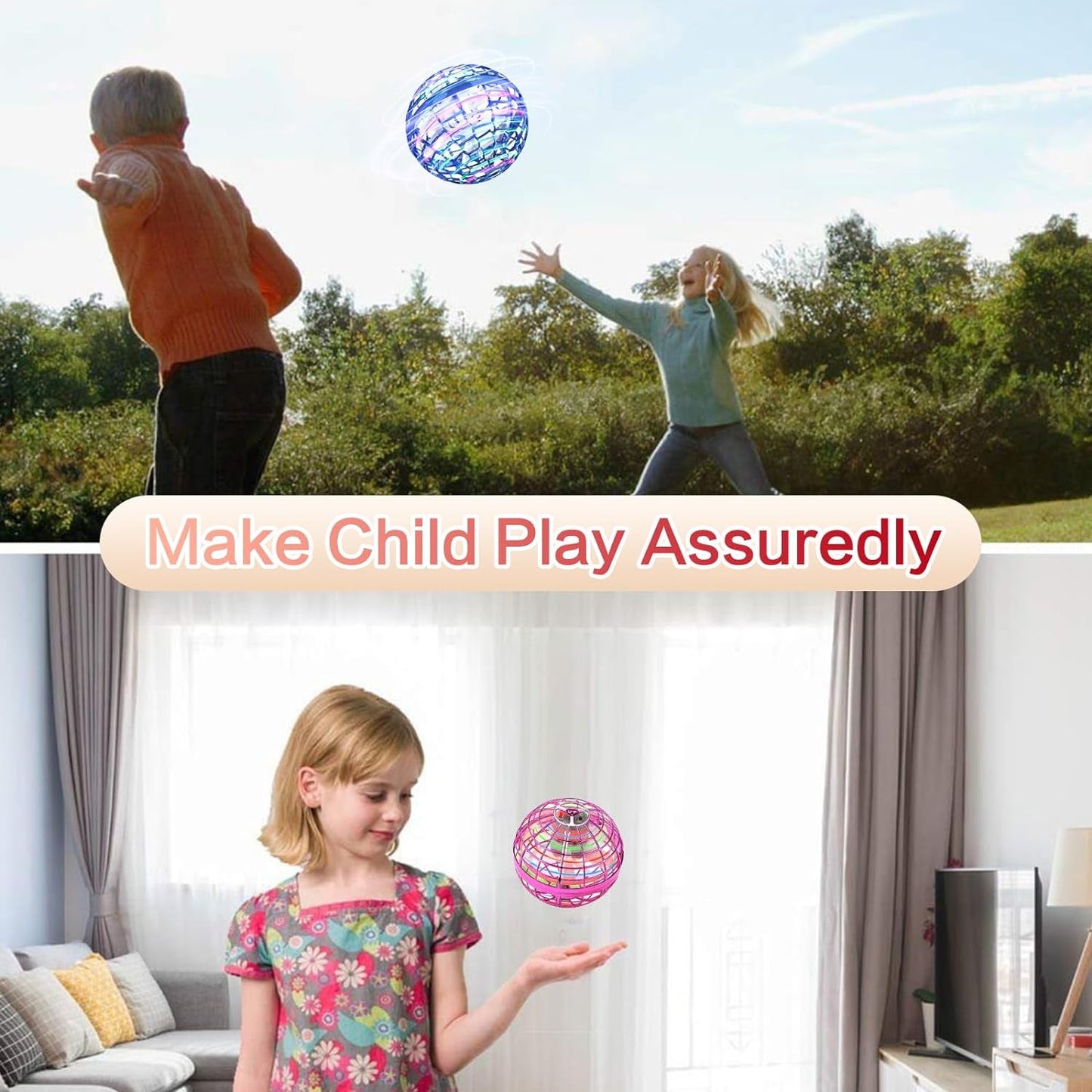 2 Pack-2023 Upgraded Flying Ball Toy, Flying Orb Ball,Hover Boomerang Ball Flying Spinner Mini Drone - Magic Floating Ball Galactic Fly Spinning Orb, for Boys Girls