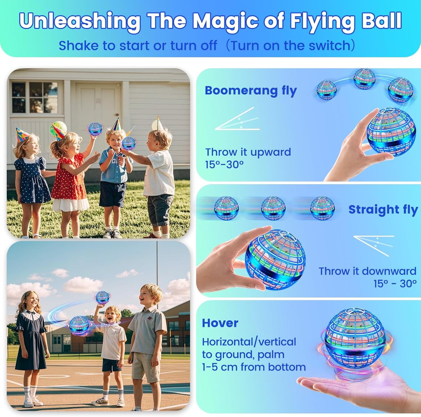 Flying Ball Toys Hover Orb, 2022 Upgraded Rechargeable Controller Mini Drone, 360Rotating Soaring Hand Operated Safe UFO Toys Cool Things with LED Lights for Kids Adults Outdoor Indoor(Blue)
