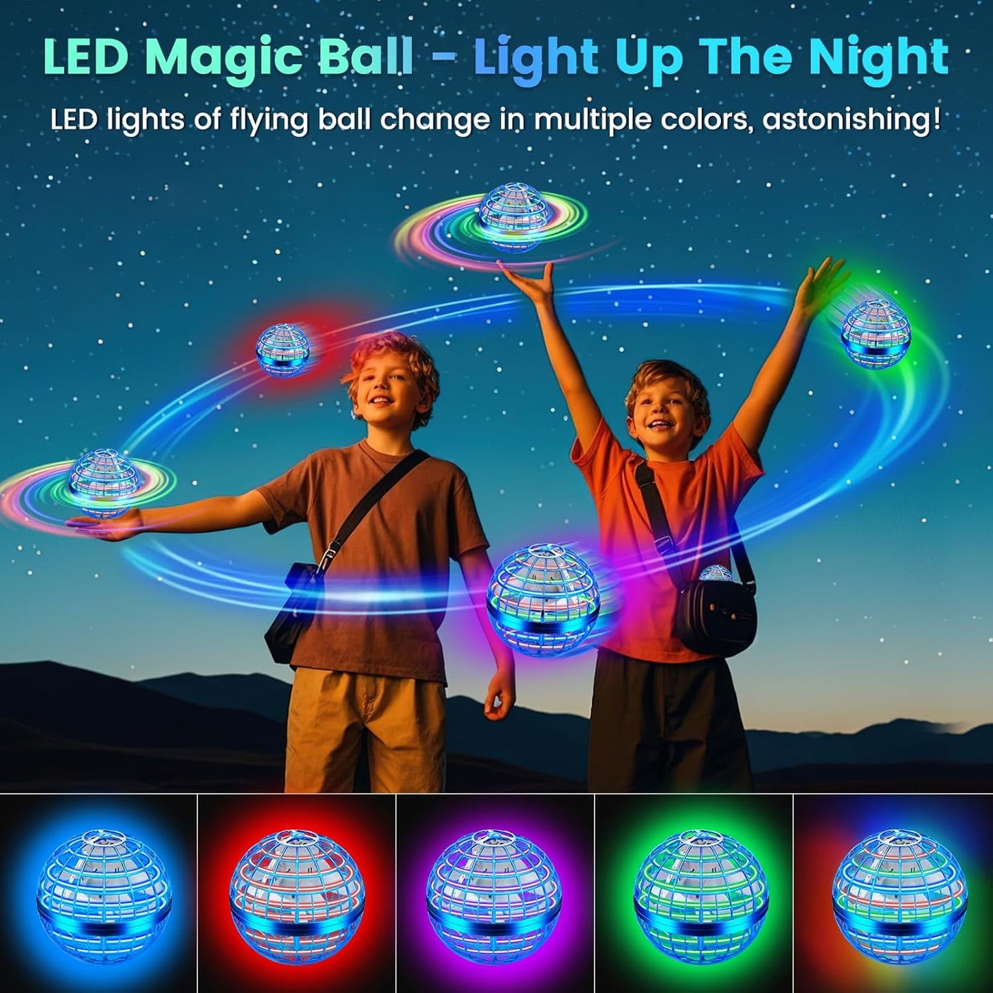 Flying Ball Toys Hover Orb, 2022 Upgraded Rechargeable Controller Mini Drone, 360Rotating Soaring Hand Operated Safe UFO Toys Cool Things with LED Lights for Kids Adults Outdoor Indoor(Blue)