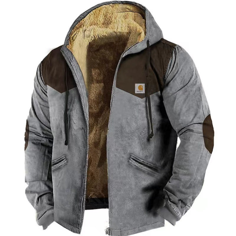 Carhartt 2024 autumn/winter new men's and women's tactical hoodies with printed hoodies, versatile for outdoor sports and fitness, loose plush thick zippered pocket jacket