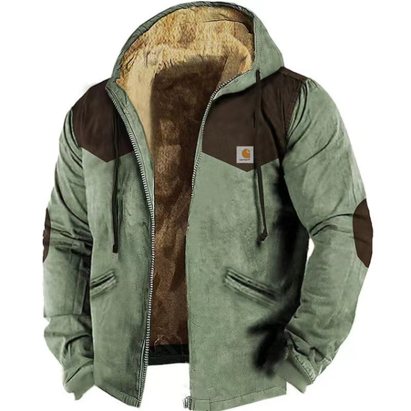 Carhartt 2024 autumn/winter new men's and women's tactical hoodies with printed hoodies, versatile for outdoor sports and fitness, loose plush thick zippered pocket jacket