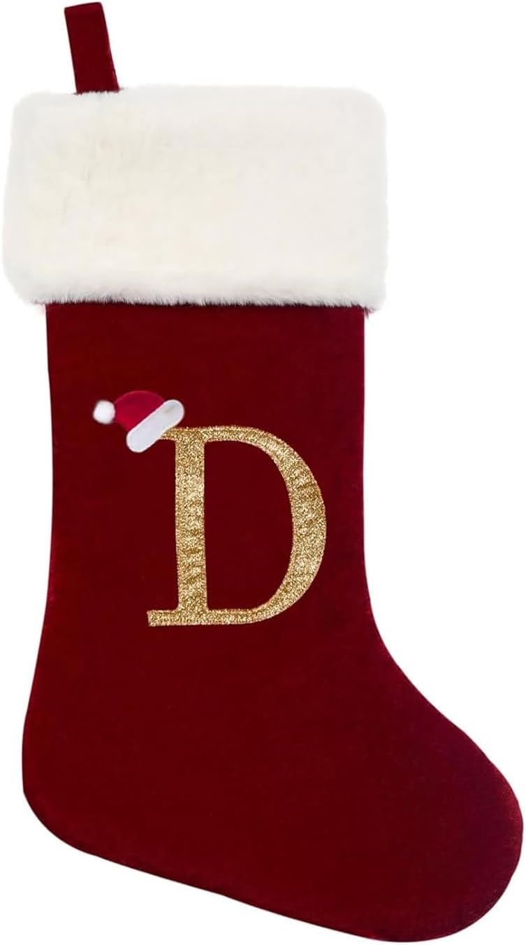 Eoocan 20 Inches Monogram Christmas Stockings Red Velvet with White Super Soft Plush Cuff Embroidered Xmas Stockings Classic Personalized Stocking Decorations for Family Holiday Season Decor(Letter J)