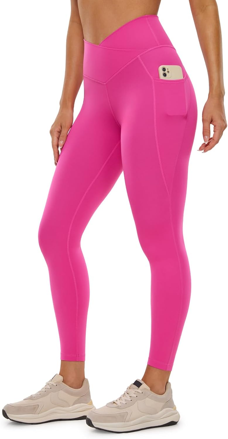 CRZ YOGA Butterluxe Womens Crossover Waist Workout Leggings with Pockets 25" - V Cross High Waist Gym Lounge Yoga Pants