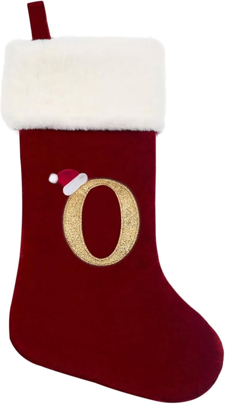 Eoocan 20 Inches Monogram Christmas Stockings Red Velvet with White Super Soft Plush Cuff Embroidered Xmas Stockings Classic Personalized Stocking Decorations for Family Holiday Season Decor(Letter J)