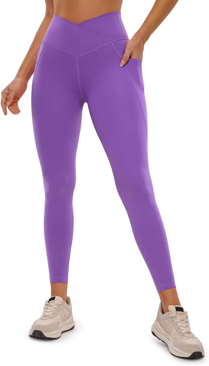 CRZ YOGA Butterluxe Womens Crossover Waist Workout Leggings with Pockets 25" - V Cross High Waist Gym Lounge Yoga Pants