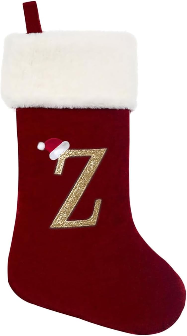 Eoocan 20 Inches Monogram Christmas Stockings Red Velvet with White Super Soft Plush Cuff Embroidered Xmas Stockings Classic Personalized Stocking Decorations for Family Holiday Season Decor(Letter M)