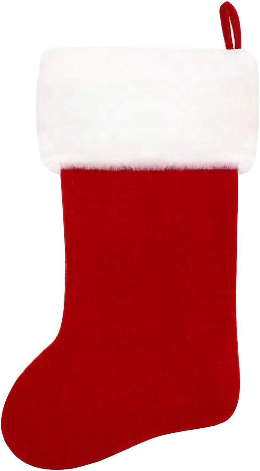 Eoocan 20 Inches Monogram Christmas Stockings Red Velvet with White Super Soft Plush Cuff Embroidered Xmas Stockings Classic Personalized Stocking Decorations for Family Holiday Season Decor(Letter M)