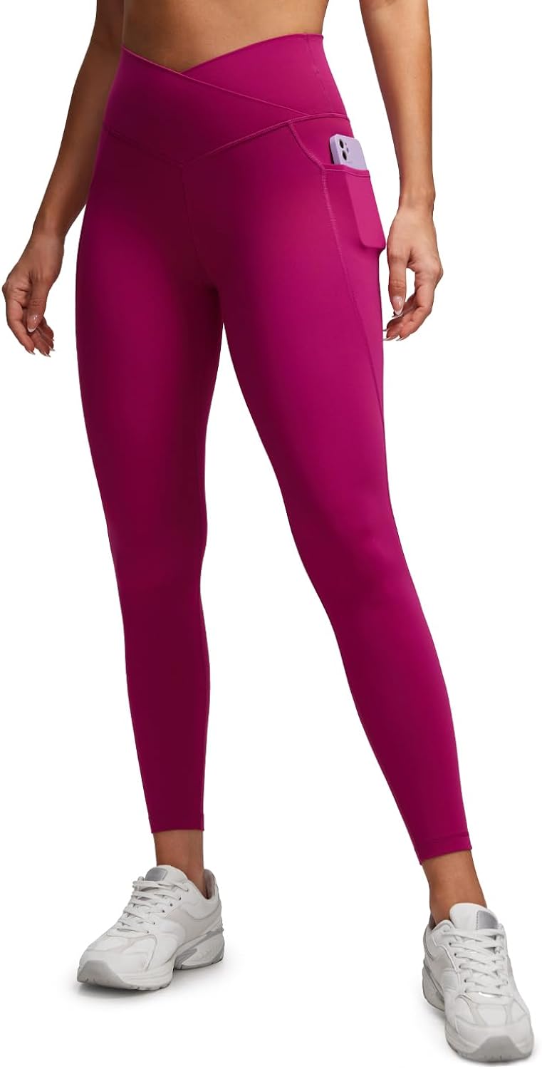 CRZ YOGA Butterluxe Womens Crossover Waist Workout Leggings with Pockets 25" - V Cross High Waist Gym Lounge Yoga Pants