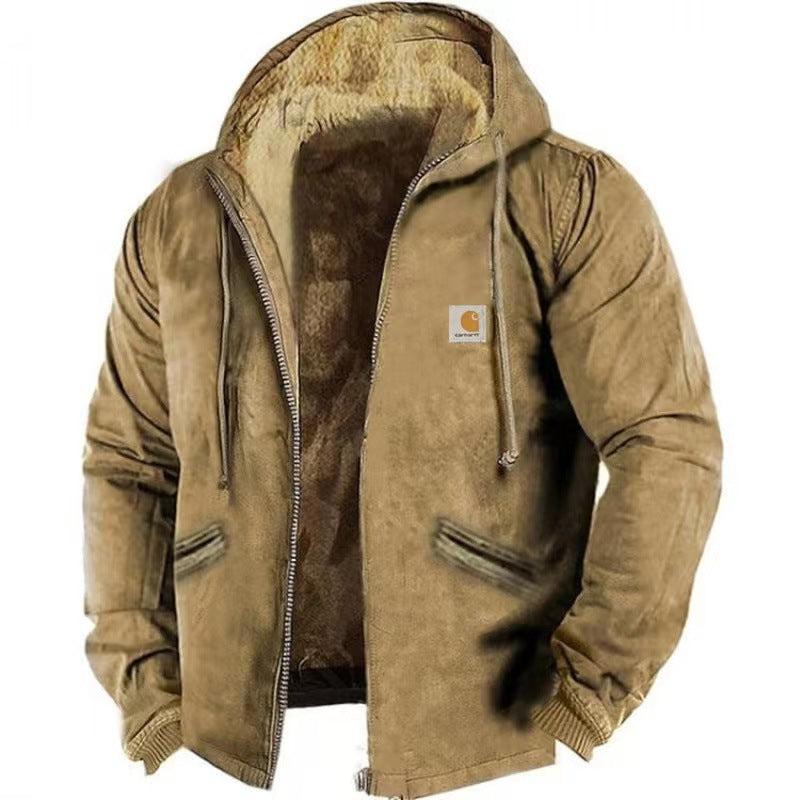 Carhartt 2024 autumn/winter new men's and women's tactical hoodies with printed hoodies, versatile for outdoor sports and fitness, loose plush thick zippered pocket jacket