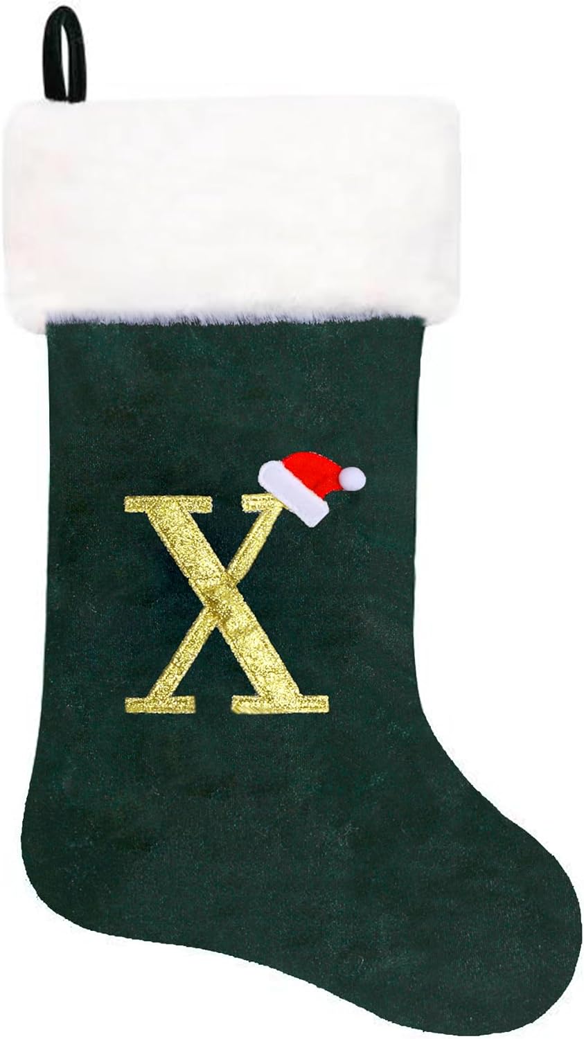 Eoocan 20 Inches Monogram Christmas Stockings Red Velvet with White Super Soft Plush Cuff Embroidered Xmas Stockings Classic Personalized Stocking Decorations for Family Holiday Season Decor(Letter J)