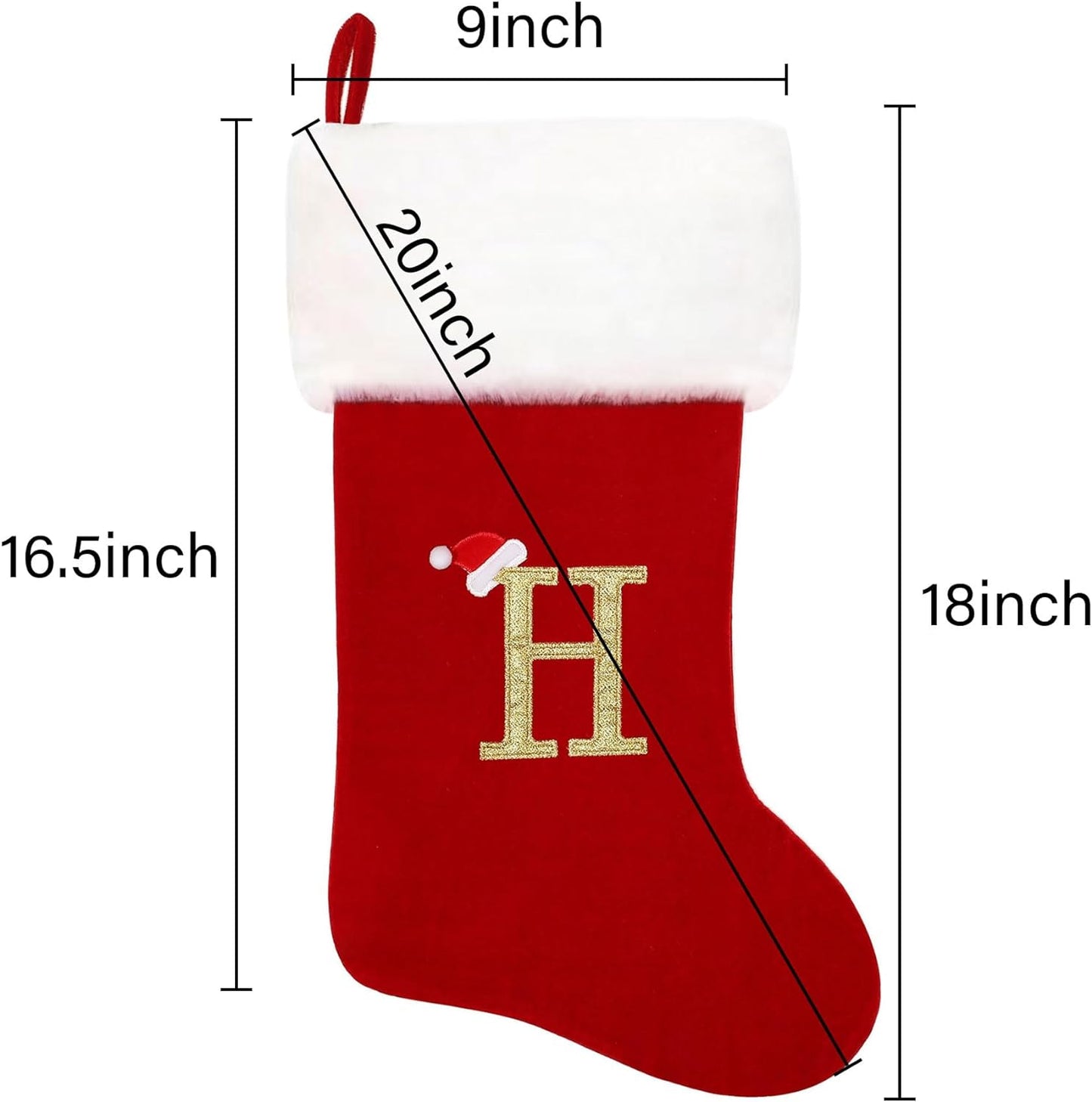Eoocan 20 Inches Monogram Christmas Stockings Red Velvet with White Super Soft Plush Cuff Embroidered Xmas Stockings Classic Personalized Stocking Decorations for Family Holiday Season Decor(Letter M)