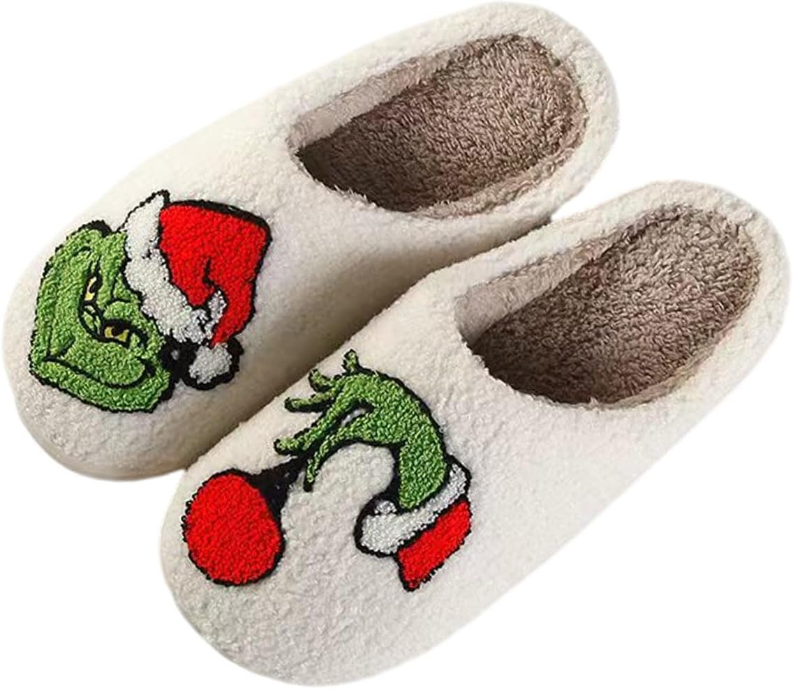 Christmas Slippers For Women Men Indoor Soft Warm Cotton Bedroom Reindeer Slippers House Memory Foam Slippers Cozy Fluffy Fall Winter Home Slippers