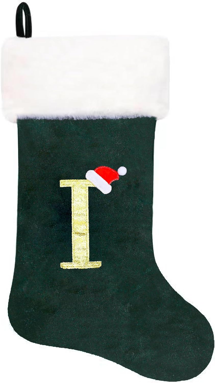 Eoocan 20 Inches Monogram Christmas Stockings Red Velvet with White Super Soft Plush Cuff Embroidered Xmas Stockings Classic Personalized Stocking Decorations for Family Holiday Season Decor(Letter J)