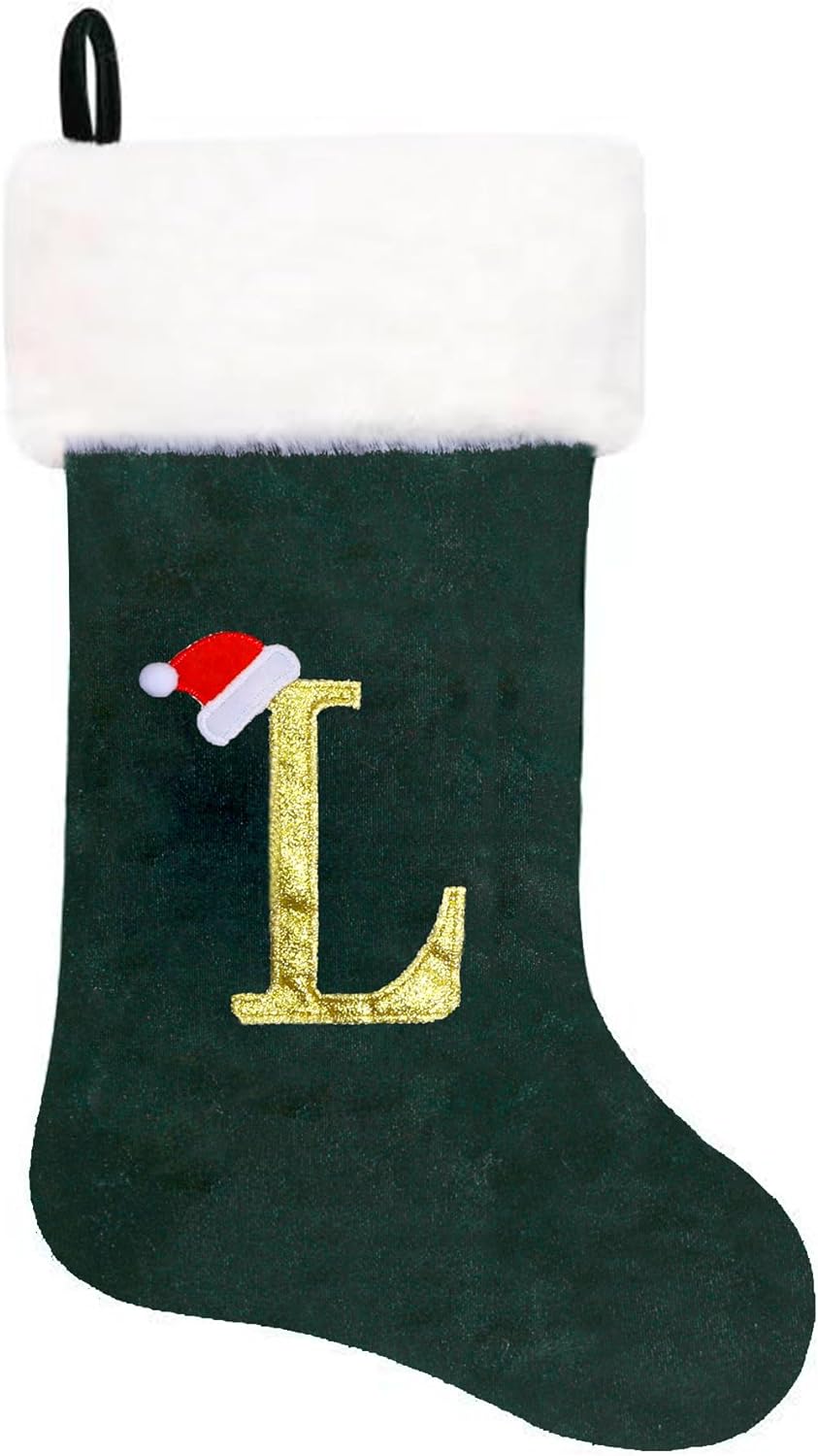 Eoocan 20 Inches Monogram Christmas Stockings Red Velvet with White Super Soft Plush Cuff Embroidered Xmas Stockings Classic Personalized Stocking Decorations for Family Holiday Season Decor(Letter J)