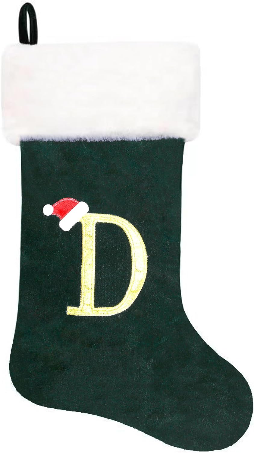 Eoocan 20 Inches Monogram Christmas Stockings Red Velvet with White Super Soft Plush Cuff Embroidered Xmas Stockings Classic Personalized Stocking Decorations for Family Holiday Season Decor(Letter J)