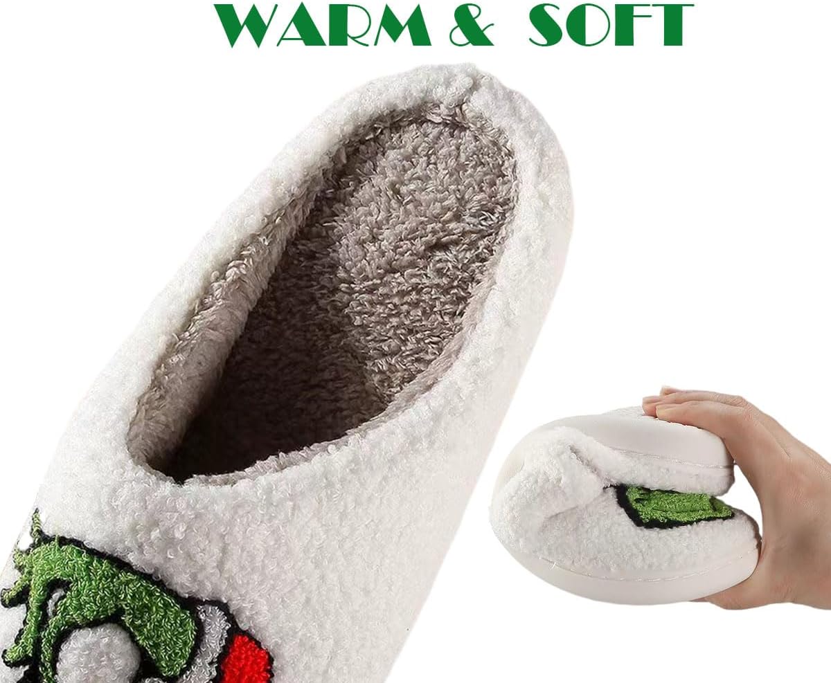 Christmas Slippers For Women Men Indoor Soft Warm Cotton Bedroom Reindeer Slippers House Memory Foam Slippers Cozy Fluffy Fall Winter Home Slippers