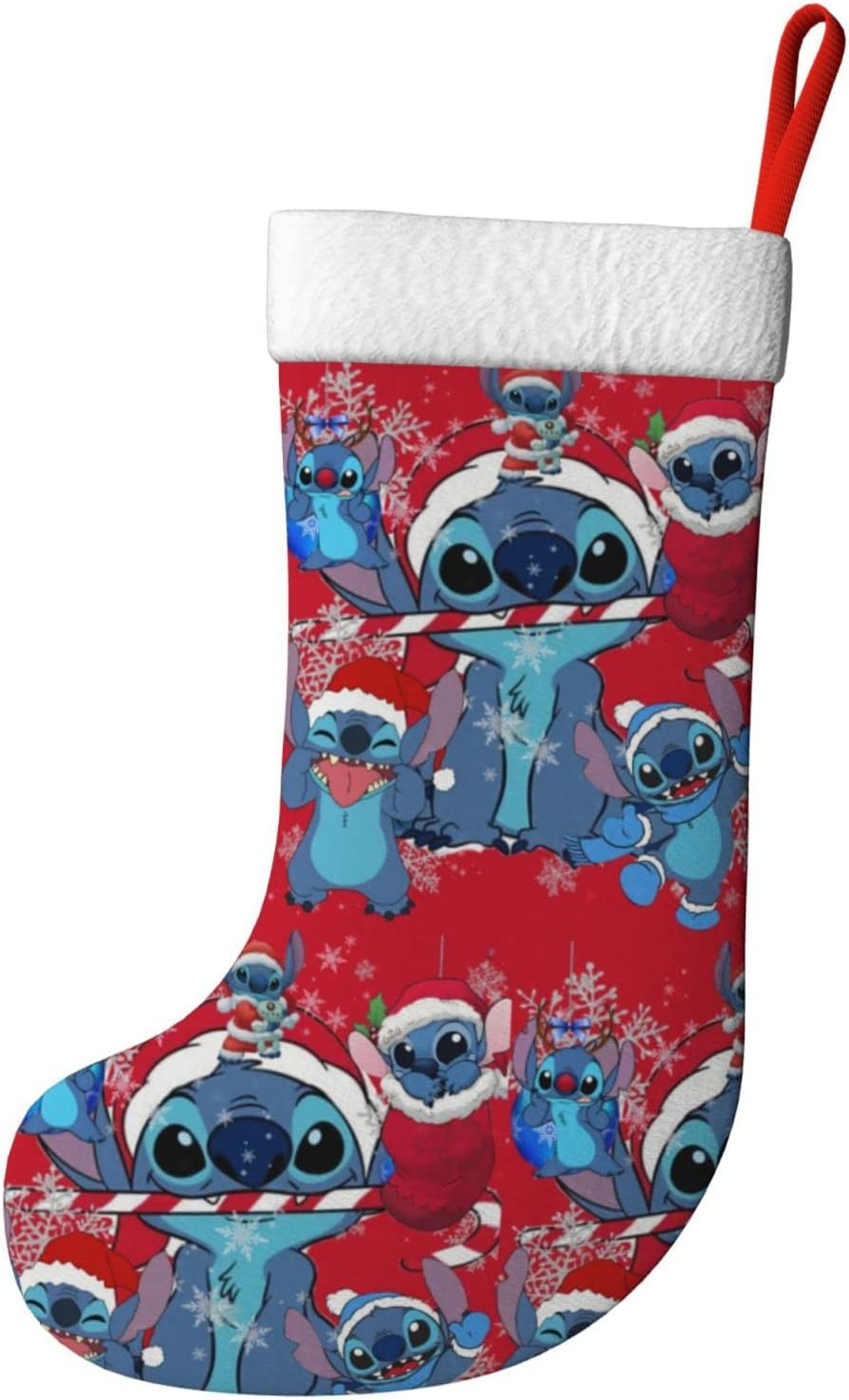Cartoon Christmas Stockings X-Mas Hanging Socks for Family Holiday Christmas Decorations Season Party Decor 17.7 Inch