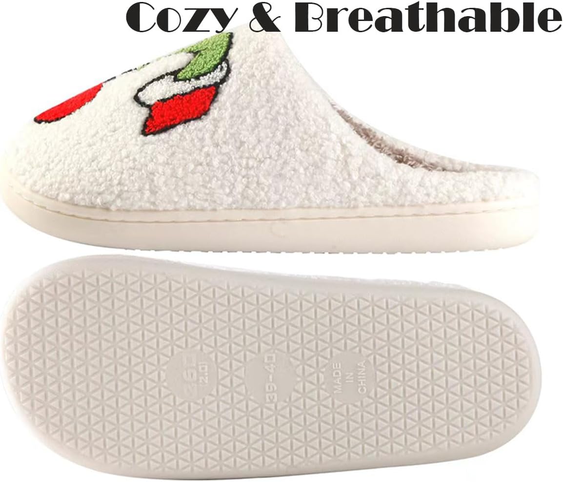 Christmas Slippers For Women Men Indoor Soft Warm Cotton Bedroom Reindeer Slippers House Memory Foam Slippers Cozy Fluffy Fall Winter Home Slippers