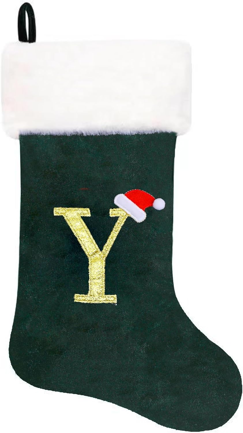 Eoocan 20 Inches Monogram Christmas Stockings Red Velvet with White Super Soft Plush Cuff Embroidered Xmas Stockings Classic Personalized Stocking Decorations for Family Holiday Season Decor(Letter J)
