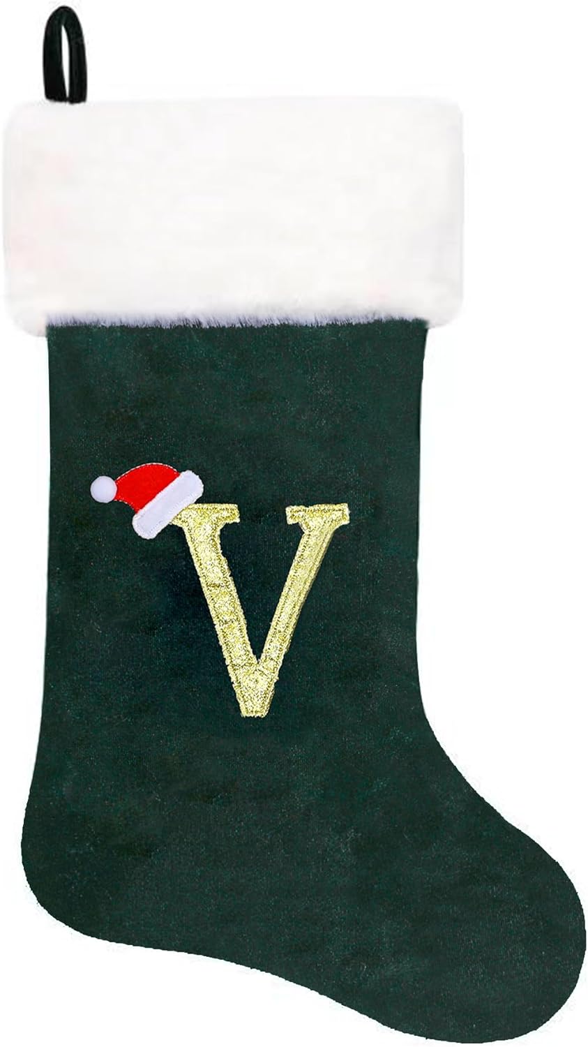 Eoocan 20 Inches Monogram Christmas Stockings Red Velvet with White Super Soft Plush Cuff Embroidered Xmas Stockings Classic Personalized Stocking Decorations for Family Holiday Season Decor(Letter J)