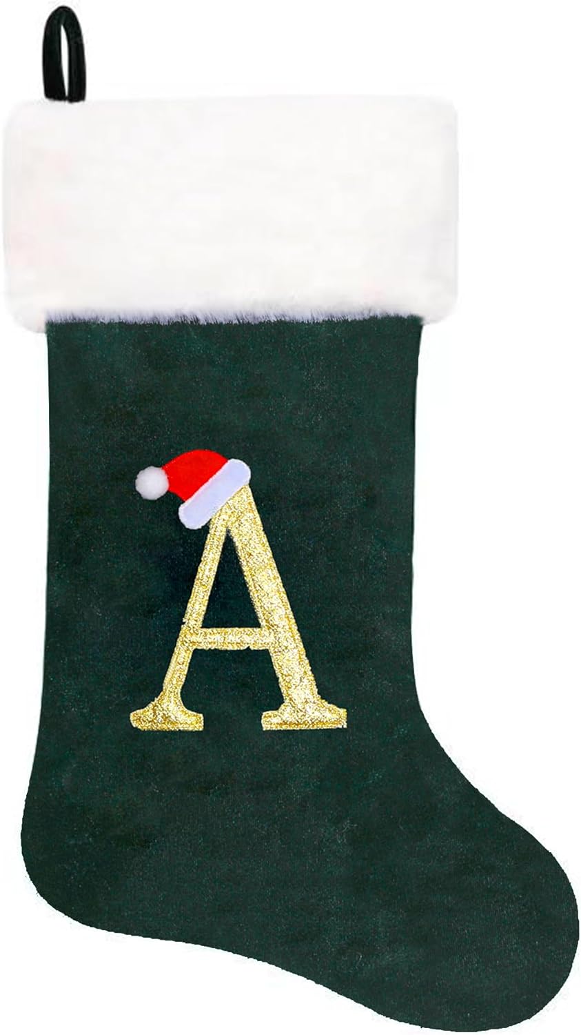 Eoocan 20 Inches Monogram Christmas Stockings Red Velvet with White Super Soft Plush Cuff Embroidered Xmas Stockings Classic Personalized Stocking Decorations for Family Holiday Season Decor(Letter M)