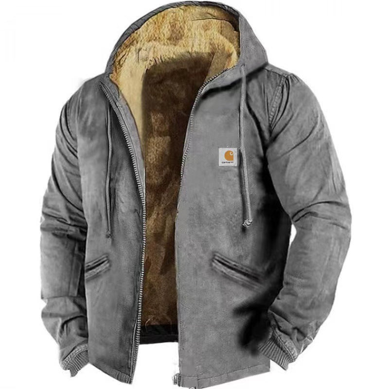 Carhartt 2024 autumn/winter new men's and women's tactical hoodies with printed hoodies, versatile for outdoor sports and fitness, loose plush thick zippered pocket jacket