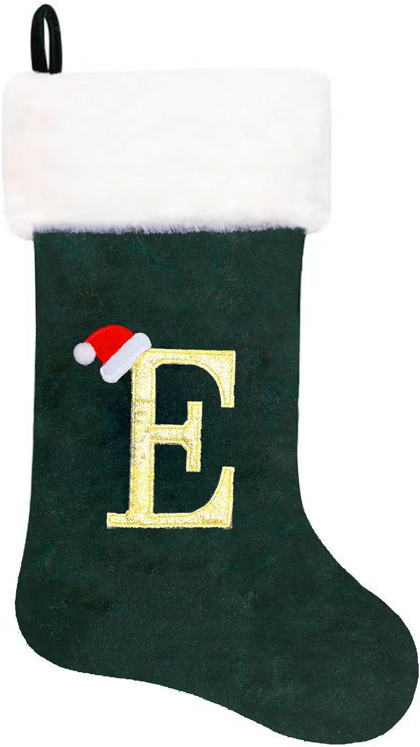 Eoocan 20 Inches Monogram Christmas Stockings Red Velvet with White Super Soft Plush Cuff Embroidered Xmas Stockings Classic Personalized Stocking Decorations for Family Holiday Season Decor(Letter M)