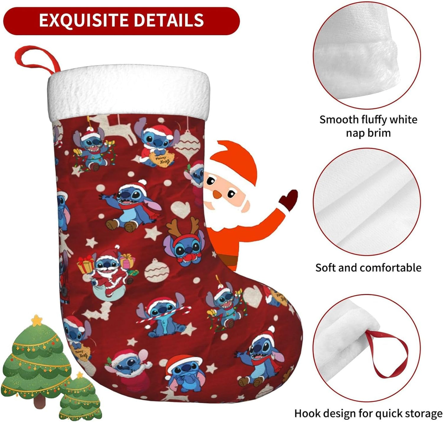Christmas Stockings Cartoon Xmas Fireplace Hanging Stockings for Home Holiday Party Decor Gift 17.7 Inch
