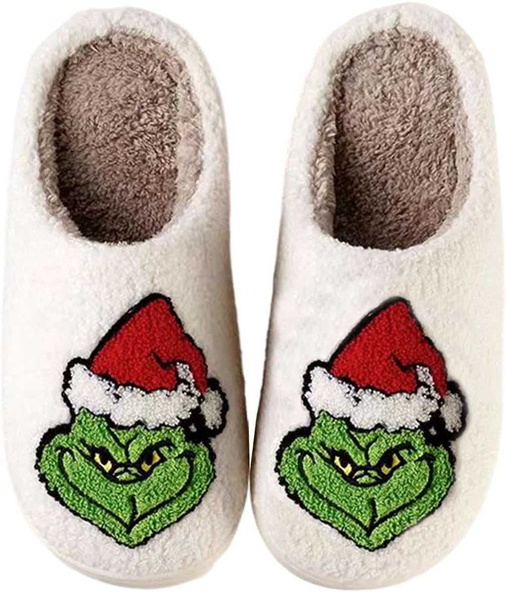 Christmas Slippers For Women Men Indoor Soft Warm Cotton Bedroom Reindeer Slippers House Memory Foam Slippers Cozy Fluffy Fall Winter Home Slippers