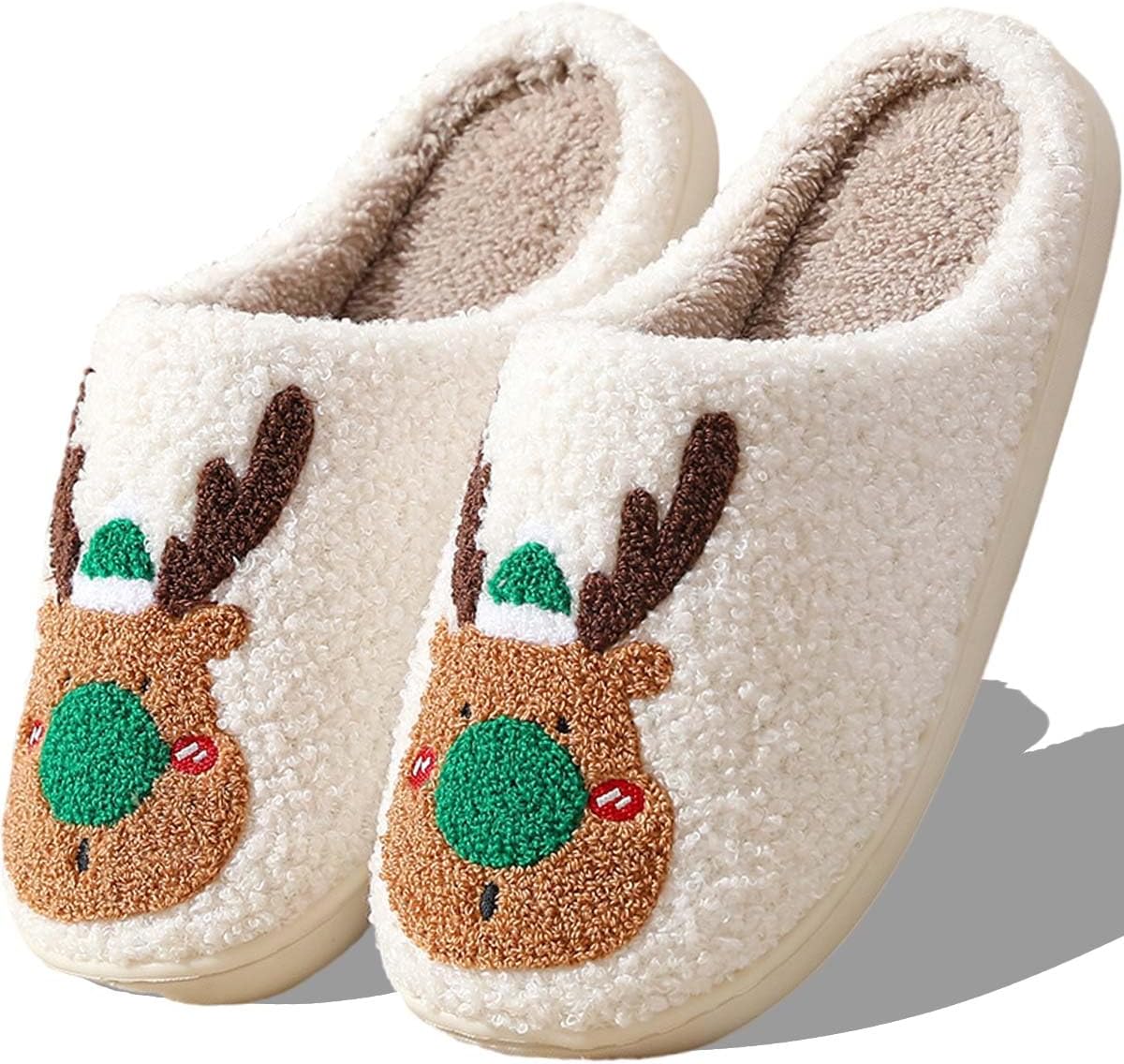 Christmas Slippers For Women Men Indoor Soft Warm Cotton Bedroom Reindeer Slippers House Memory Foam Slippers Cozy Fluffy Fall Winter Home Slippers