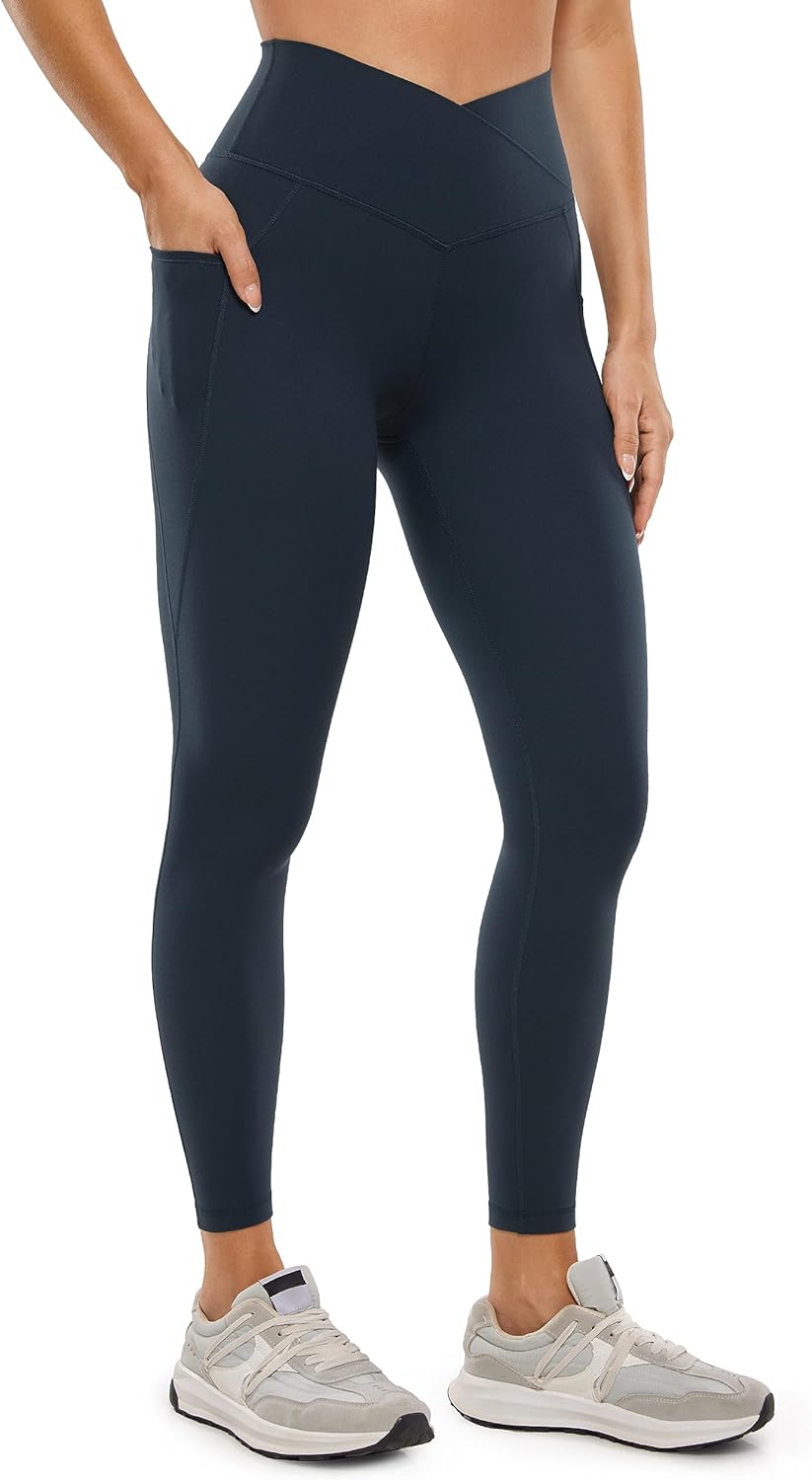 CRZ YOGA Butterluxe Womens Crossover Waist Workout Leggings with Pockets 25" - V Cross High Waist Gym Lounge Yoga Pants