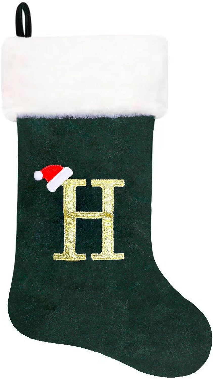 Eoocan 20 Inches Monogram Christmas Stockings Red Velvet with White Super Soft Plush Cuff Embroidered Xmas Stockings Classic Personalized Stocking Decorations for Family Holiday Season Decor(Letter J)