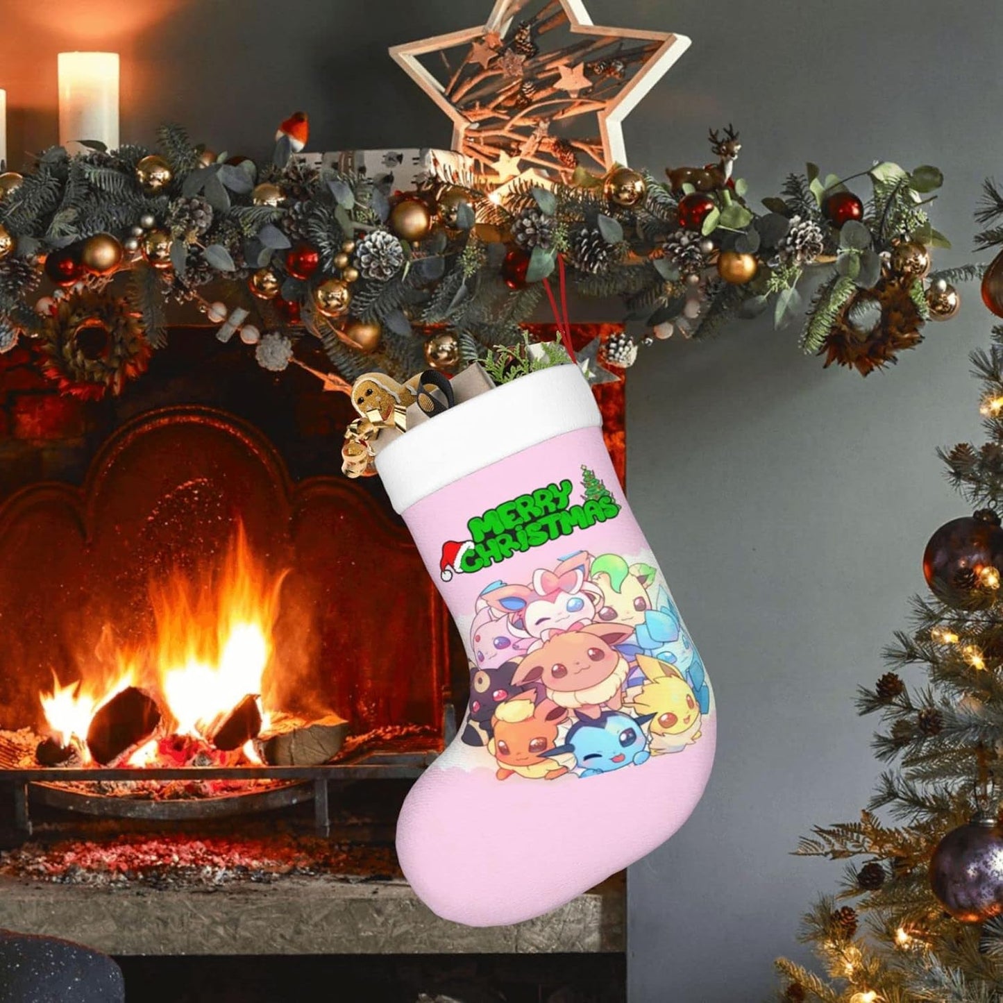 Cartoon Christmas Stockings X-Mas Hanging Socks for Family Holiday Christmas Decorations Season Party Decor 17.7 Inch