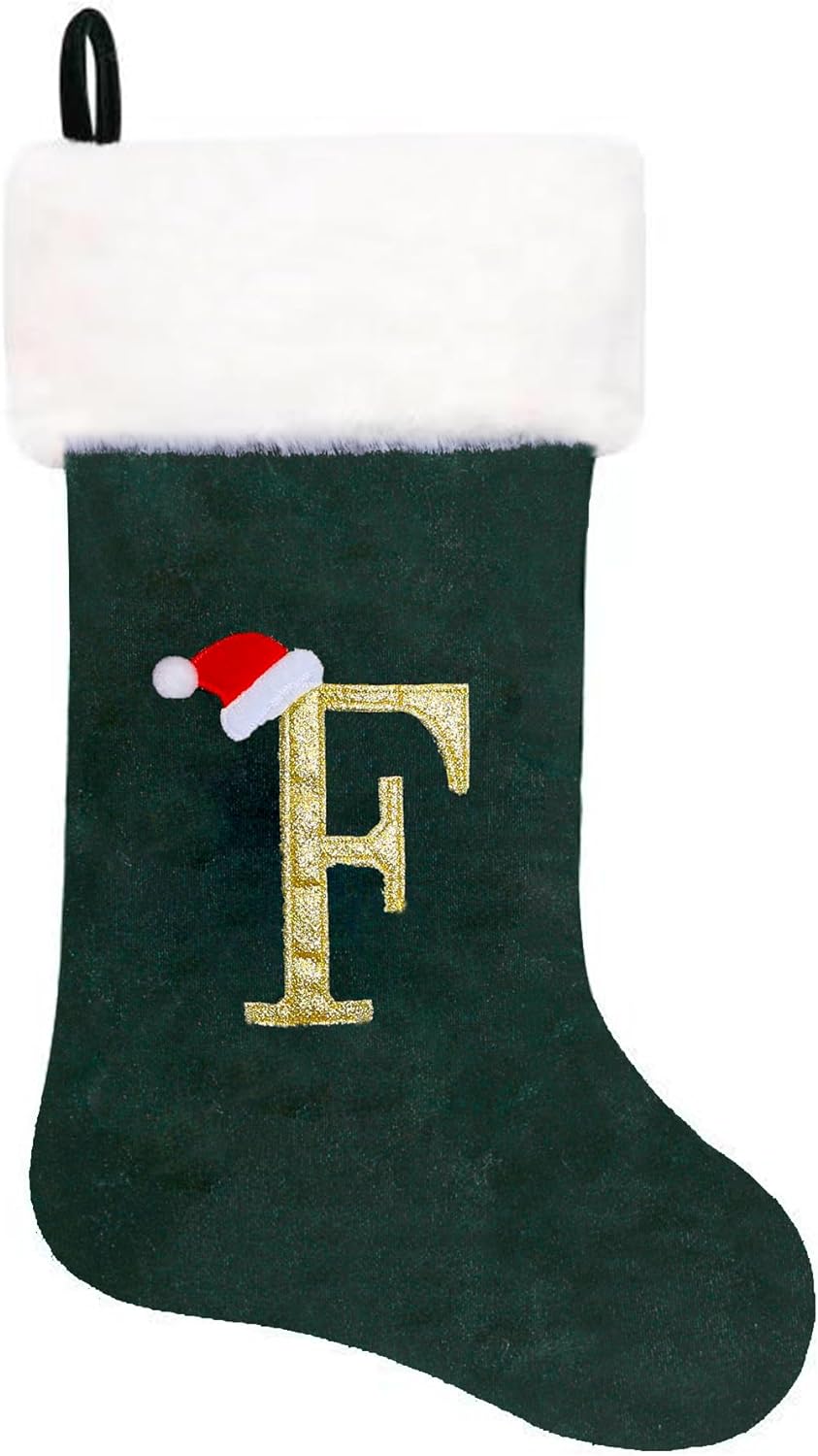 Eoocan 20 Inches Monogram Christmas Stockings Red Velvet with White Super Soft Plush Cuff Embroidered Xmas Stockings Classic Personalized Stocking Decorations for Family Holiday Season Decor(Letter M)
