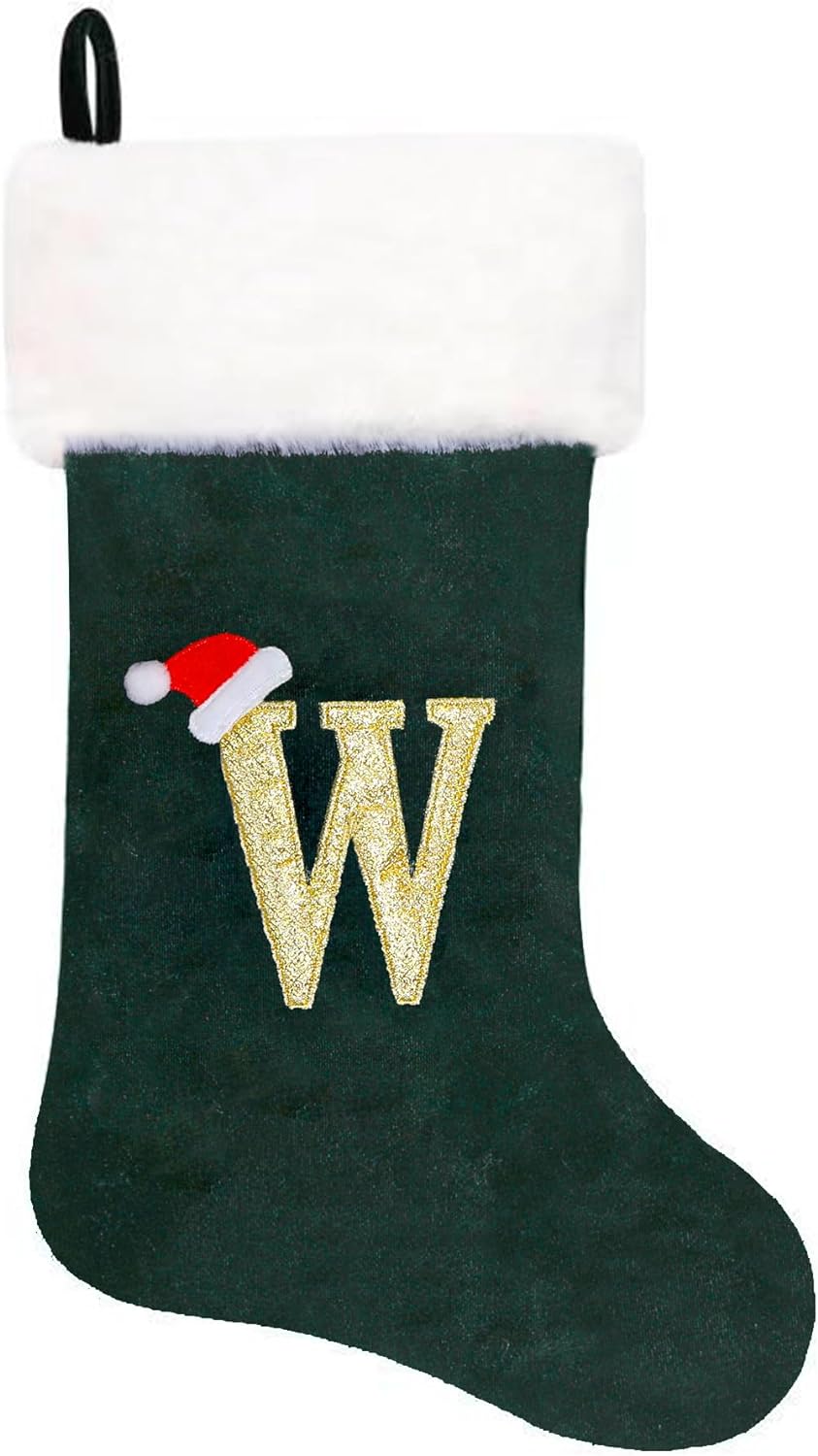 Eoocan 20 Inches Monogram Christmas Stockings Red Velvet with White Super Soft Plush Cuff Embroidered Xmas Stockings Classic Personalized Stocking Decorations for Family Holiday Season Decor(Letter J)