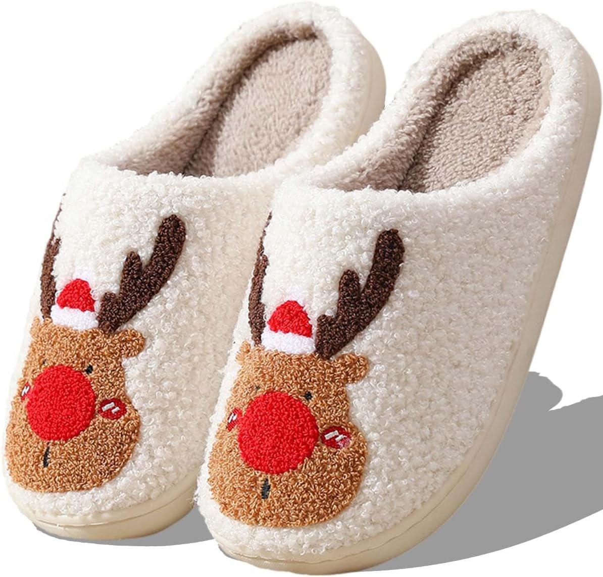 Christmas Slippers For Women Men Indoor Soft Warm Cotton Bedroom Reindeer Slippers House Memory Foam Slippers Cozy Fluffy Fall Winter Home Slippers