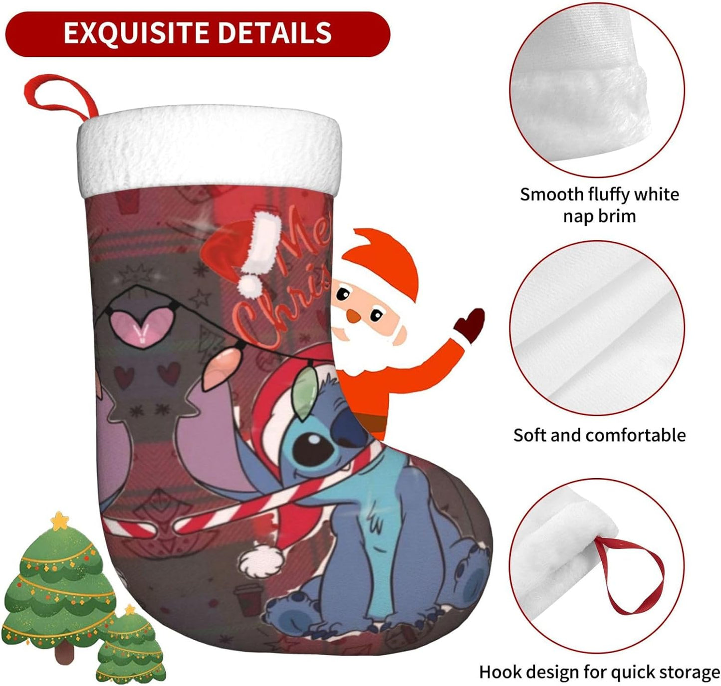 Christmas Stockings Cartoon Xmas Fireplace Hanging Stockings for Home Holiday Party Decor Gift 17.7 Inch