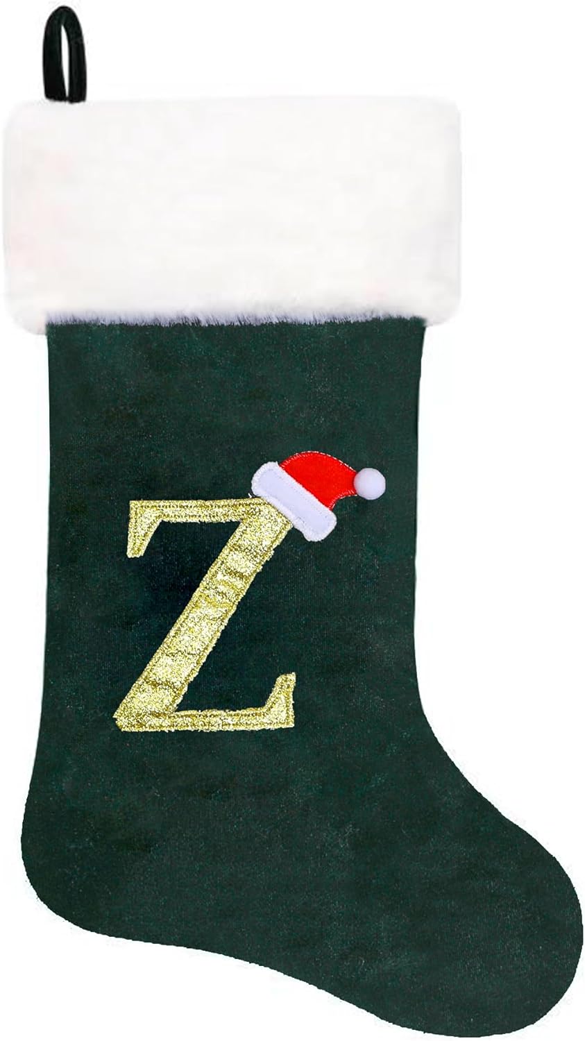 Eoocan 20 Inches Monogram Christmas Stockings Red Velvet with White Super Soft Plush Cuff Embroidered Xmas Stockings Classic Personalized Stocking Decorations for Family Holiday Season Decor(Letter J)
