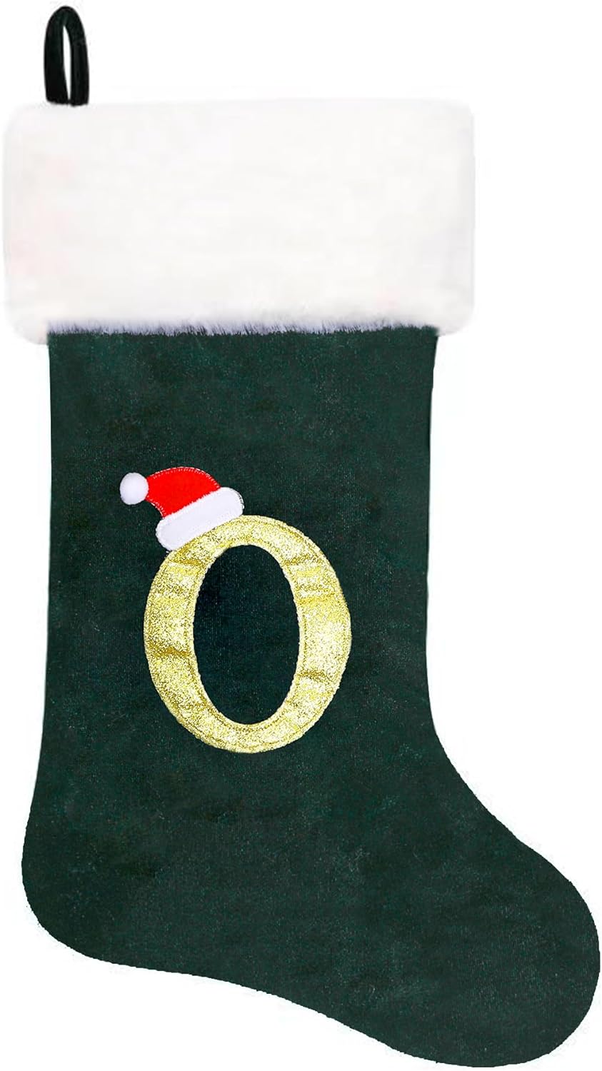 Eoocan 20 Inches Monogram Christmas Stockings Red Velvet with White Super Soft Plush Cuff Embroidered Xmas Stockings Classic Personalized Stocking Decorations for Family Holiday Season Decor(Letter M)