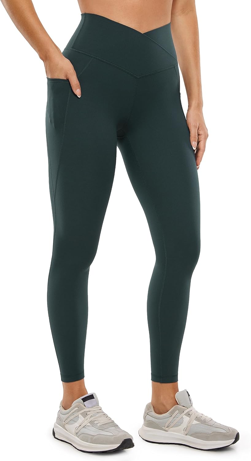 CRZ YOGA Butterluxe Womens Crossover Waist Workout Leggings with Pockets 25" - V Cross High Waist Gym Lounge Yoga Pants