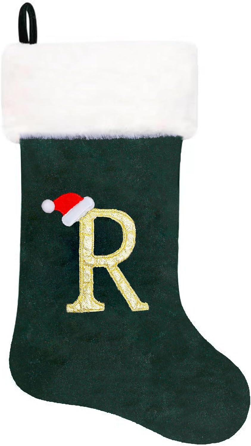 Eoocan 20 Inches Monogram Christmas Stockings Red Velvet with White Super Soft Plush Cuff Embroidered Xmas Stockings Classic Personalized Stocking Decorations for Family Holiday Season Decor(Letter M)