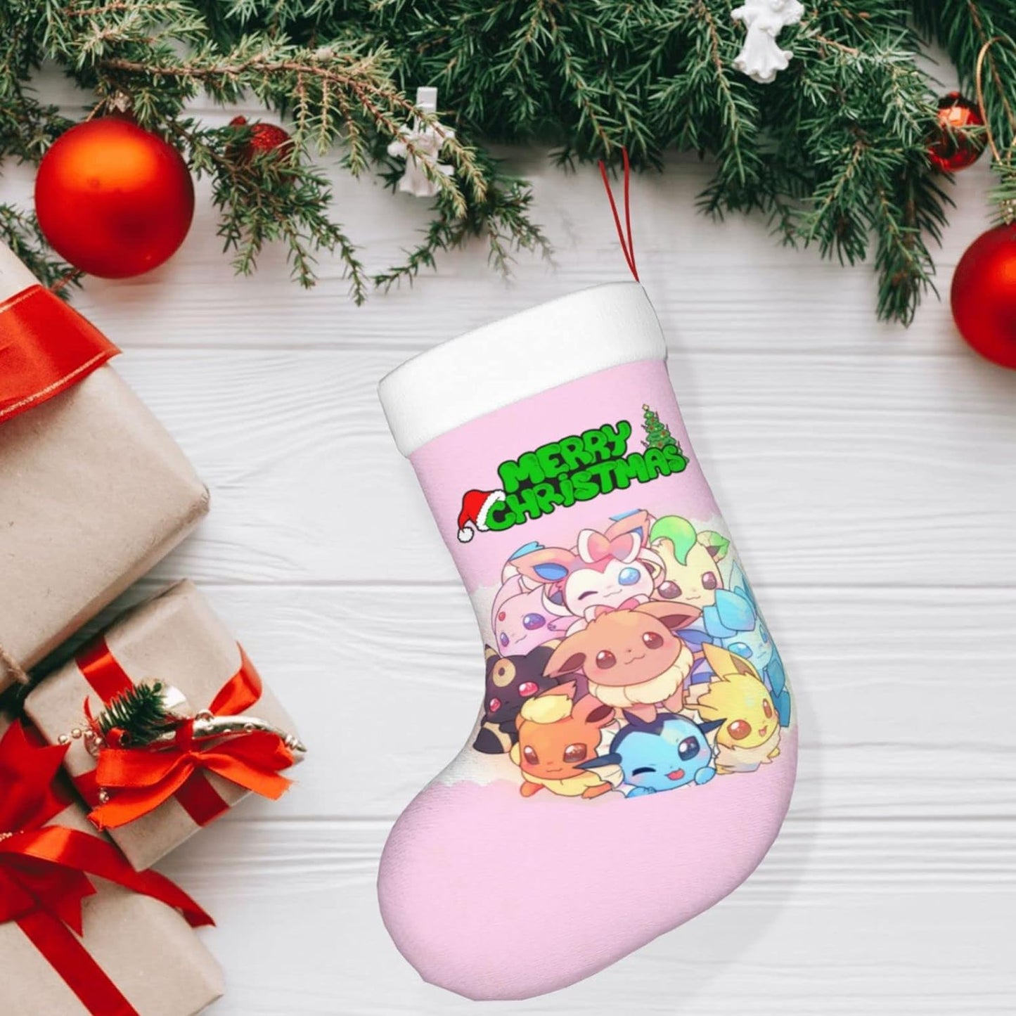 Cartoon Christmas Stockings X-Mas Hanging Socks for Family Holiday Christmas Decorations Season Party Decor 17.7 Inch